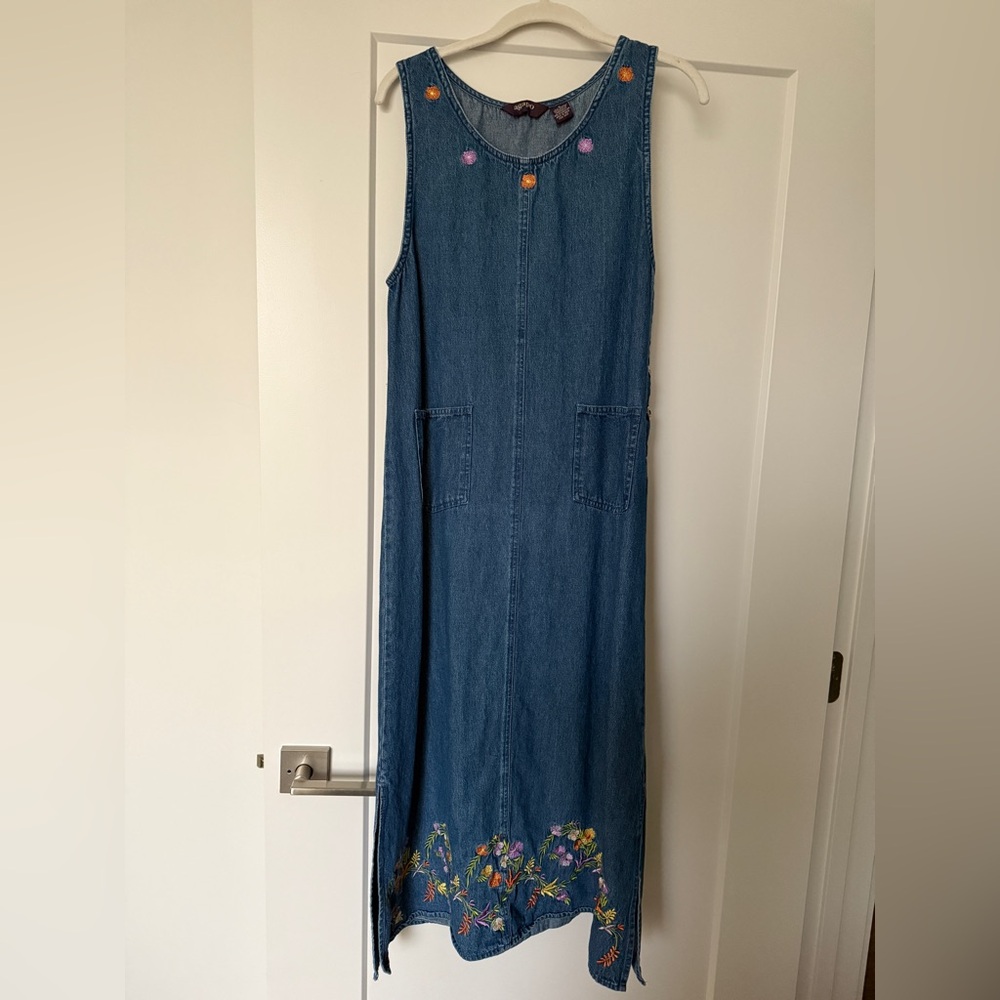 Floral Embroidered Denim Maxi Dress